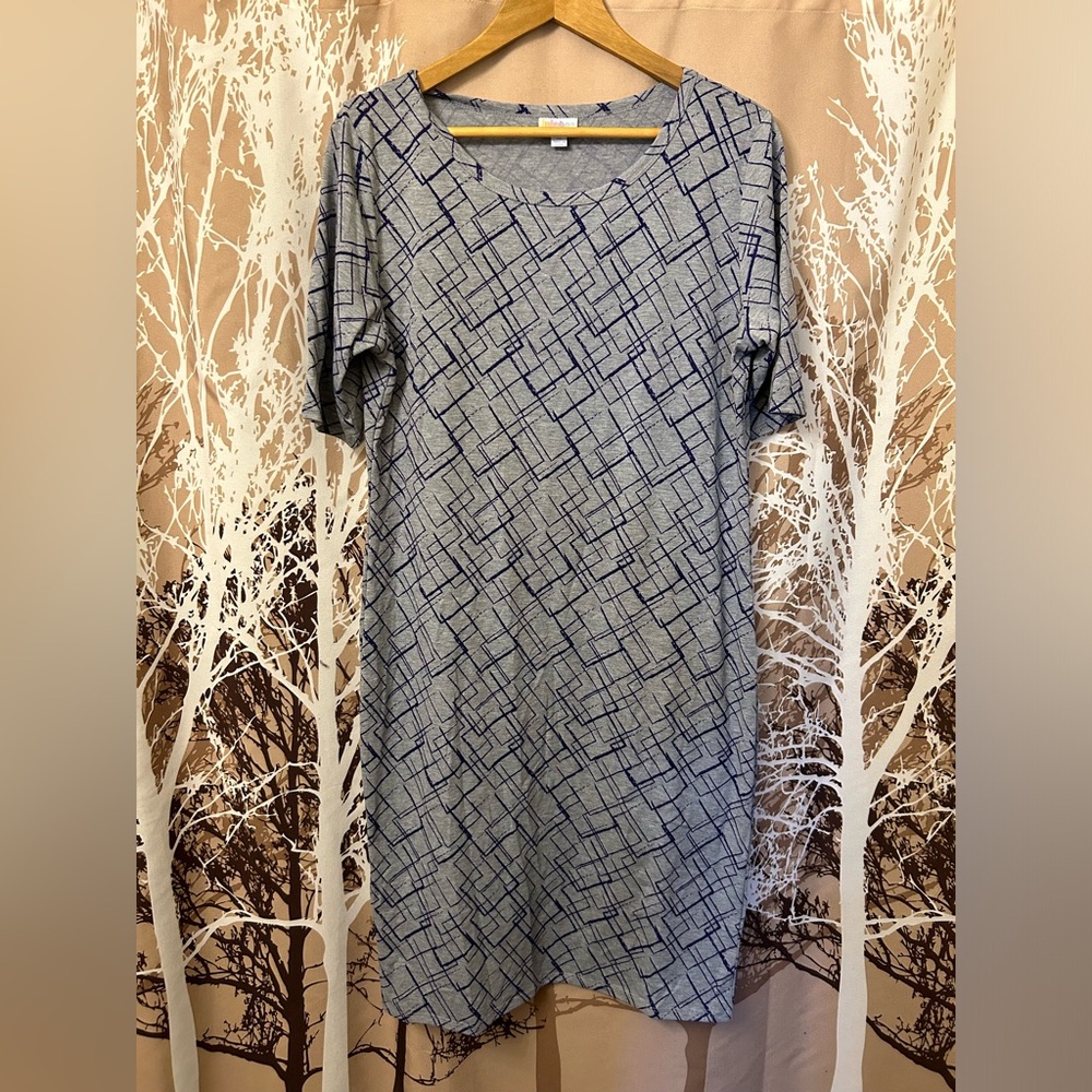 LuLaRoe XL Julia Gray and Purple Patterned Dress